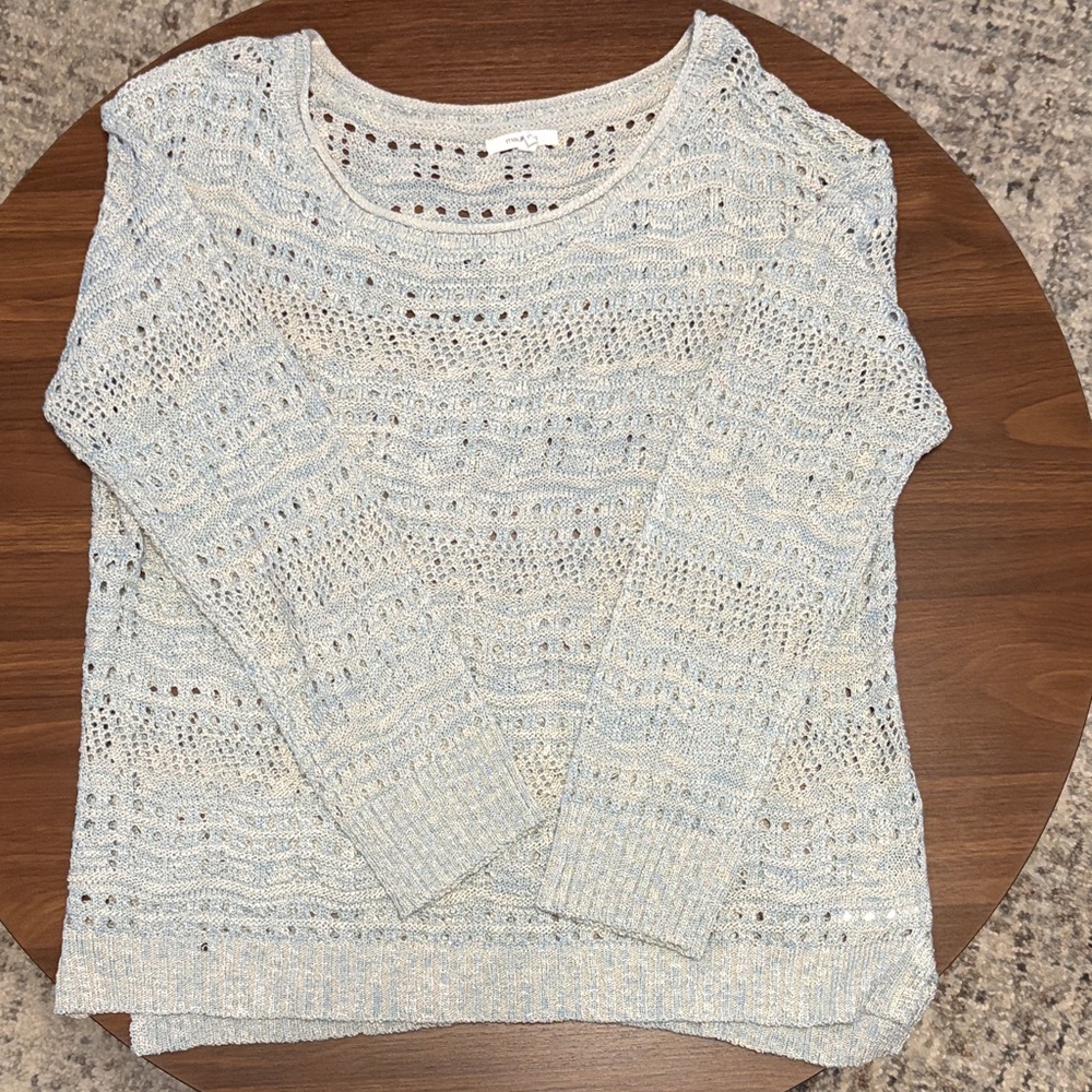 Maurices light blue Crew Neck  crochet Sweater